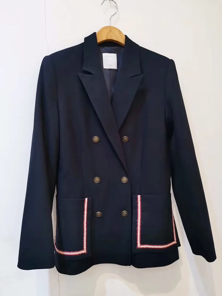2019 Spring and Summer European and American New Navy Suit Double Breasted OL Commuter Leisure Suit Jacket Clothes Women Suit