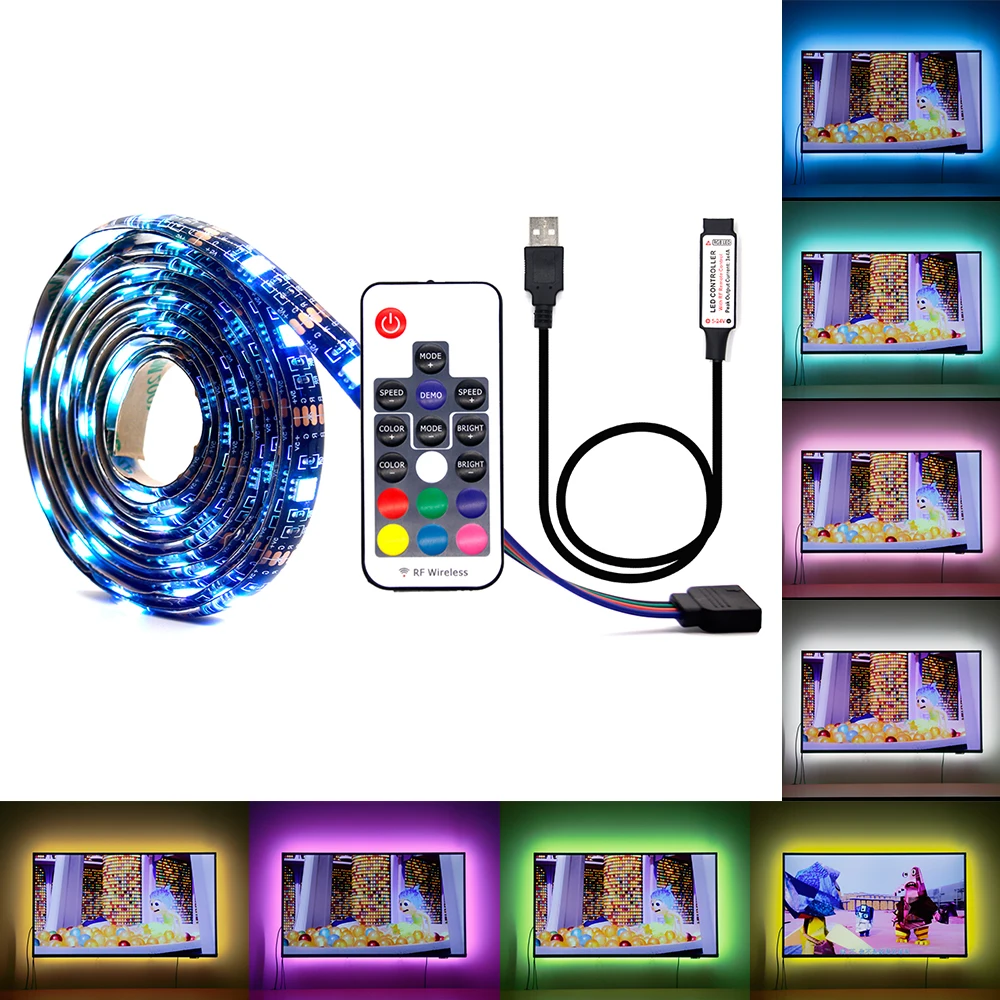 USB светодиодный полосы 5050 DC5V RGB 50 см, 1 м, 2 м, ТВ фонового освещения Flexibe светодиодный клейкая лента ip20/IP65 Водонепроницаемый 50 см 1 м 2 м