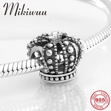 Настоящее серебро 925 проба Красивая Королевская корона тонкие бусины ювелирных изделий подходят к оригиналу Pandora Шарм женский браслет