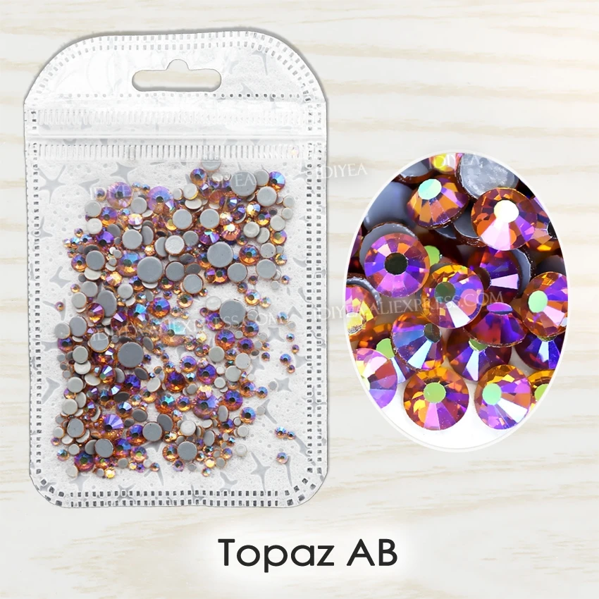 AB цвета с разным размером около 800 шт./пакет Горячая фиксация стразы с плоской задней частью кристаллы, стразы с прямой основой камни-блестки для DIY одежды платье - Цвет: Topaz AB