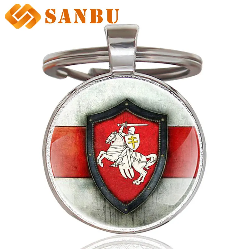 

New Fashion Knight Templar Glass Cabochon Key Chains Charm Men Women Silver Pendant Key Ring