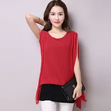 Summer New Blouse 2016 Plus size M-3XL Loose Bat sleeve Female Chiffon shirt Sling Vest Free shipping