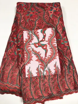 

High Quality African Lace Fabric Net 2018 French Lace Fabric Tulle With pearl Fuchsia Pink Nigerian Lace Fabric PST (1)