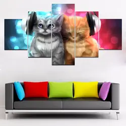 Холст Гостиная HD с Pictures Home Decor 5 Панель животных прекрасный кот роспись стены Книги по искусству модульная плакат Framework Современная