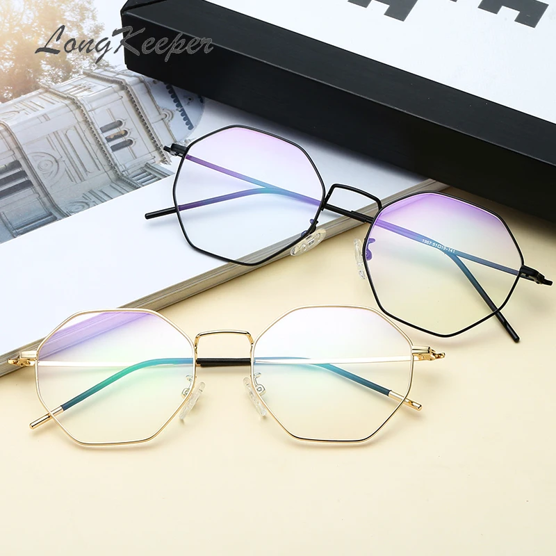 

LongKeeper Optical Glasses Eyeglasses Frame Retro Geometric Irregular Metal Alloy Frame Clear Lens Eyewear Accessories 8004