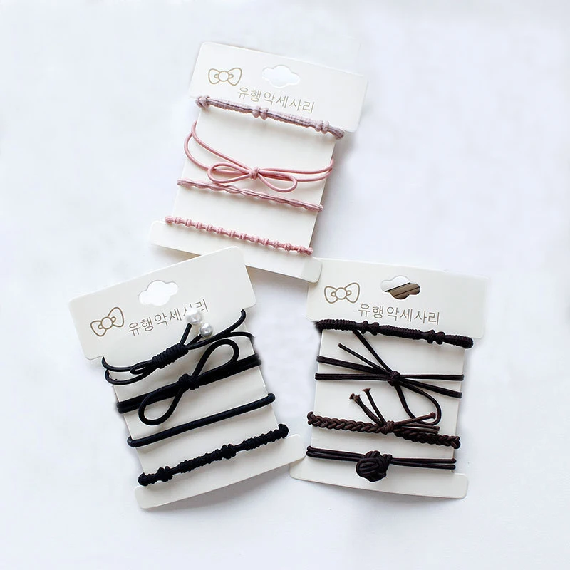 

4 pcs Sweet Elastic Hair Bands knot bowknot Woman hair accessories black combination sets head rubber bands for girls decoration