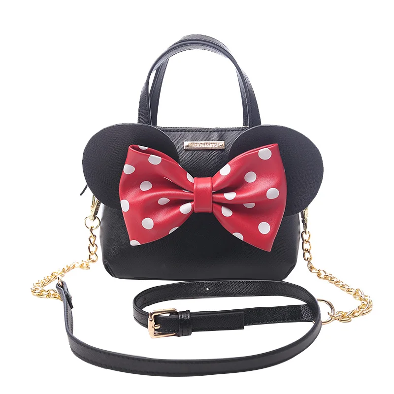 

2017 Fashion new female bag Quality PU leather Women bag Mickey big ears Dot bowknot handbag Sweet ladies chain shoulder bag