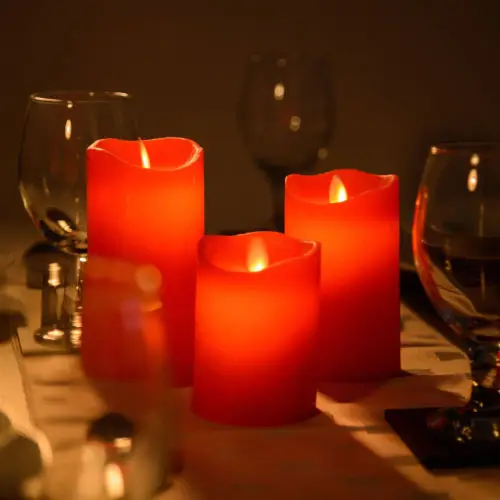 Абсолютно стиль Романтический электронный светодиодный беспламенный резной поворотный мерцающий имитационный светильник для свечей - Цвет: Red 7 15cm
