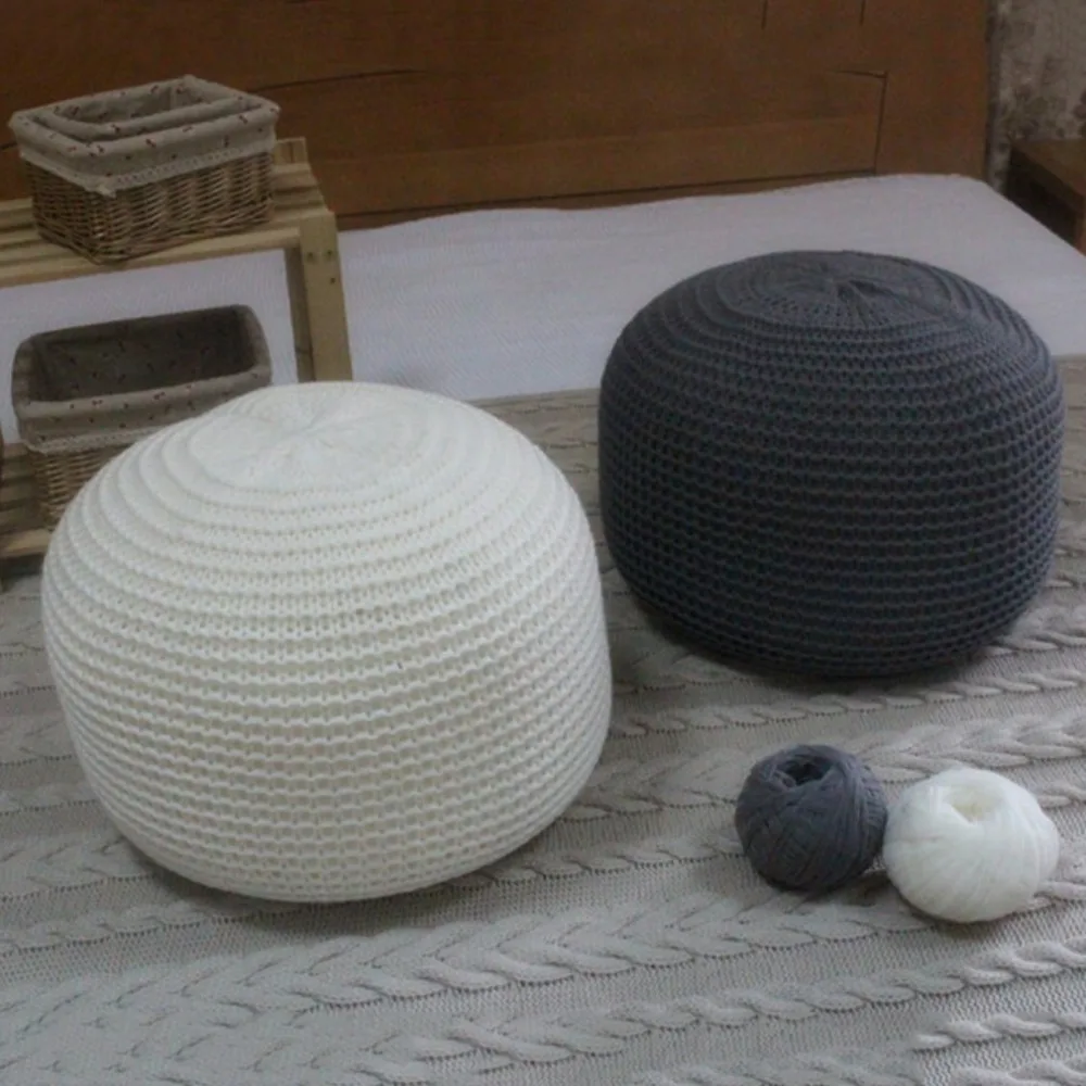 

Modern Luxury Comfortable Handmade Chunky Knit Round Foot Stool Pouffe Stool Safety Step Stool Cushion Home Decorative Furniture
