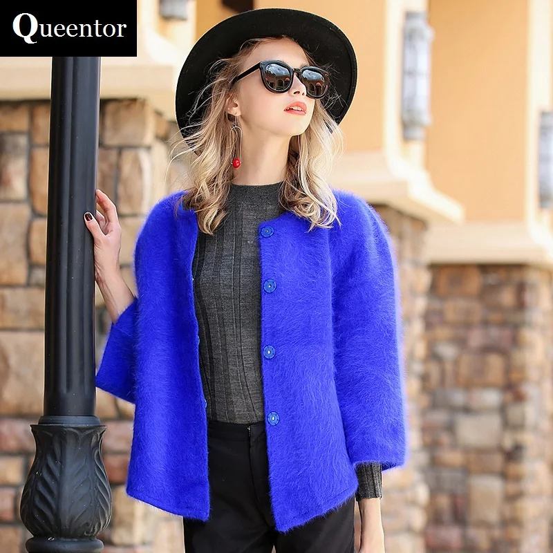 QUEENTOR New 2017 Brand Jacket Autumn Mink Cashmere Slim Casual Elegant