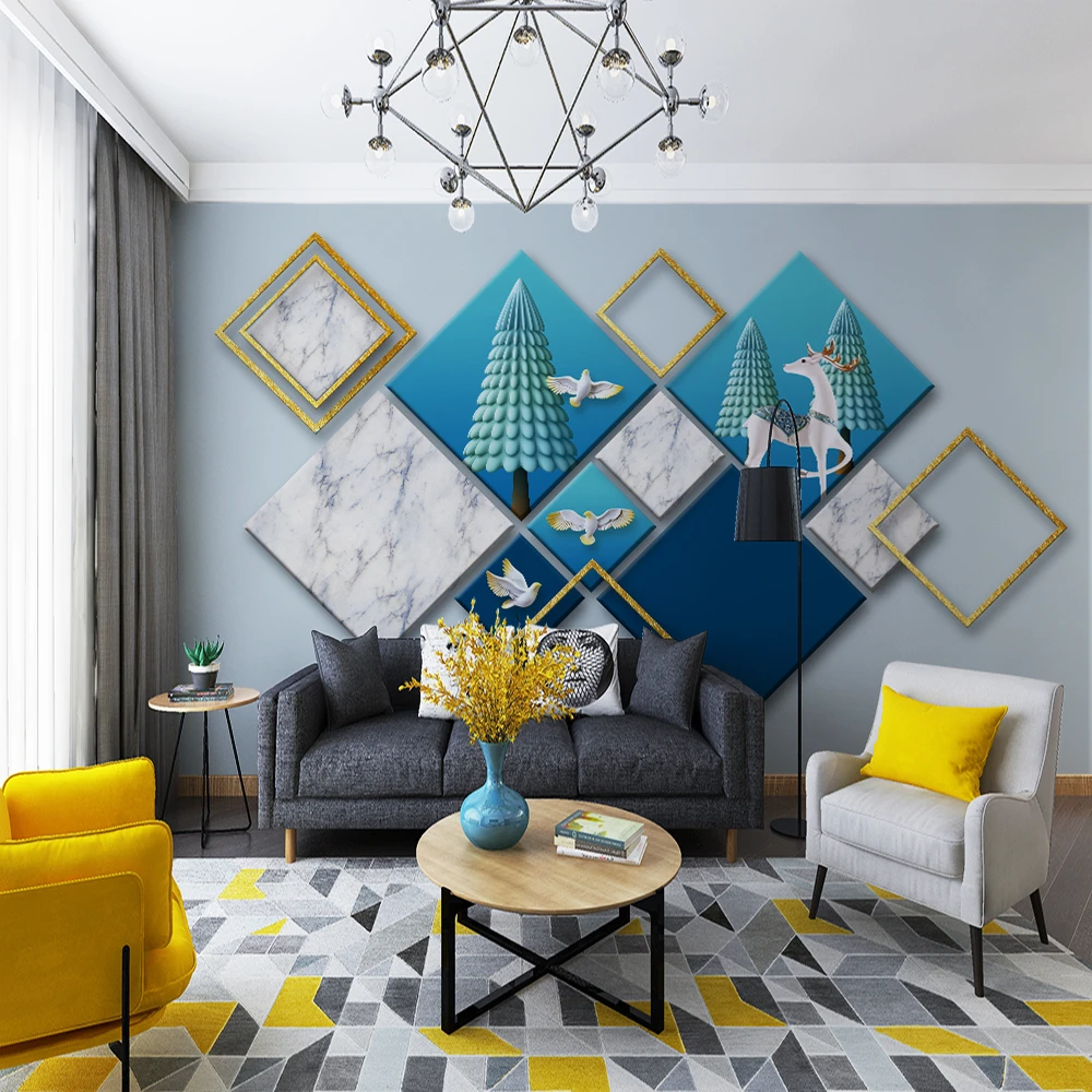 

Custom 3d wallpaper Nordic 3D geometric cube marble mosaic background painting - silk waterproof material