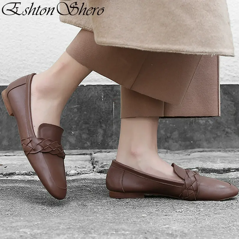 

EshtonShero Summer Women's Shoes Flats Woman Flat Heels Pointed Toe Basic Slip On Brown Yellow Ladies Wedding Shoes Size 3-8