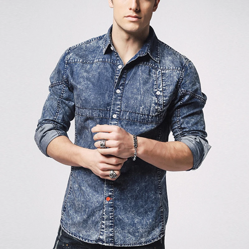 Fall Spring Casual Mens Stylish Cool 3XL XXL Full Sleeve Denim Shirt