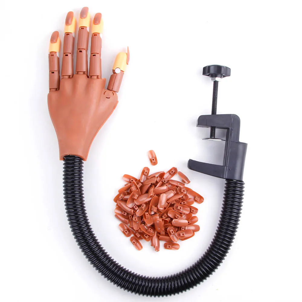 

1 Practice Hand+100pcs Nail Tips Flexible Professional Model Hand Adjustable DIY Nail Art Model Hands Manicure Tool For Training