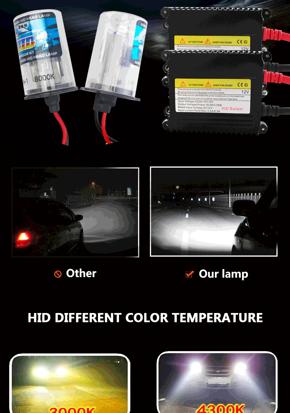 Kit de Conversão Xenon h7 6000 k 8000 h1 4300 10000 12000 Farol Lâmpadas ac 55 w Hid Kit 4 Cheap Lâmpadas de farol de carro (Xenon)