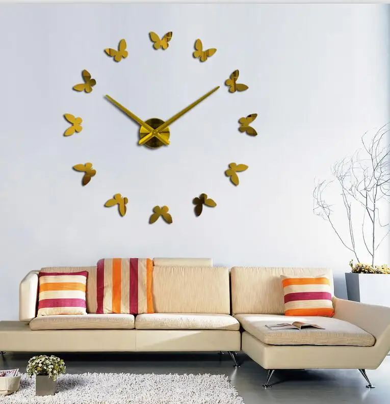 Аксессуары для гостиной 3d настенные часы дизайн Акриловые зеркальные часы наклейки большие декоративные часы для дома на стене - Цвет: Gold