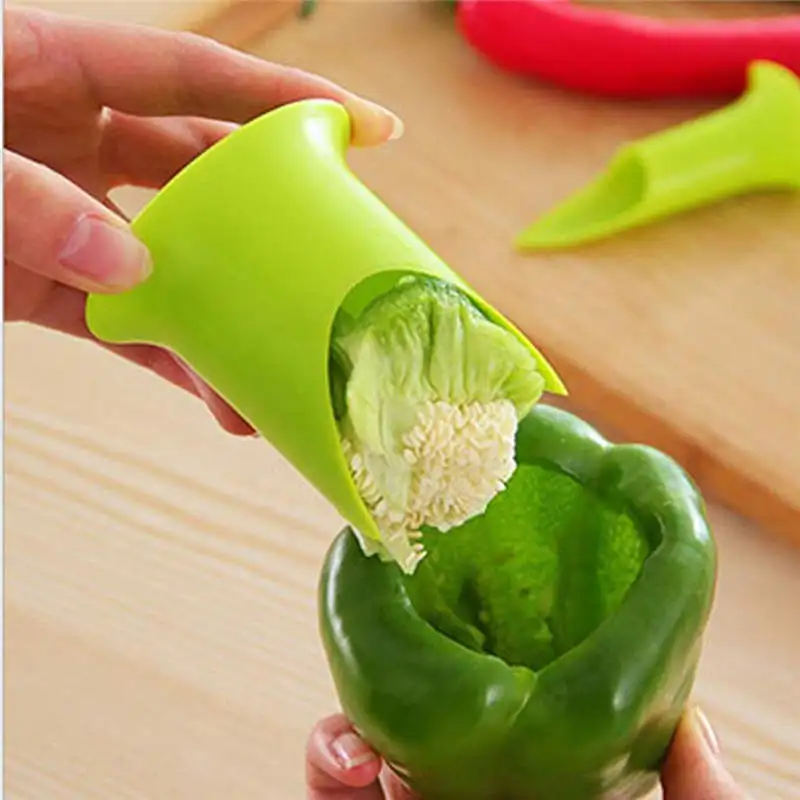 

2pcs/set Randomly Multifunction Green Pepper Chili Core Separator Device Plastic Tomato Fruit Vegetable Cutter Kitchen Tools