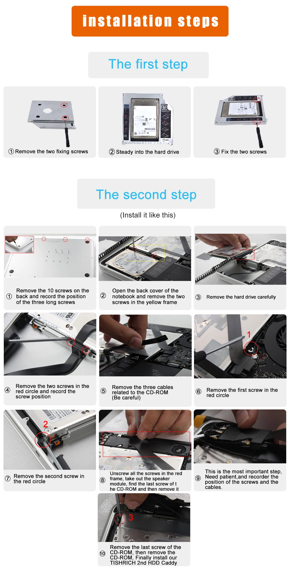 TISHRIC 2nd HDD Caddy 9,5 мм SATA 3,0 SSD DVD HDD чехол Корпус Optibay для Macbook Air Pro 1" 15" 1" SuperDrive Оптический отсек