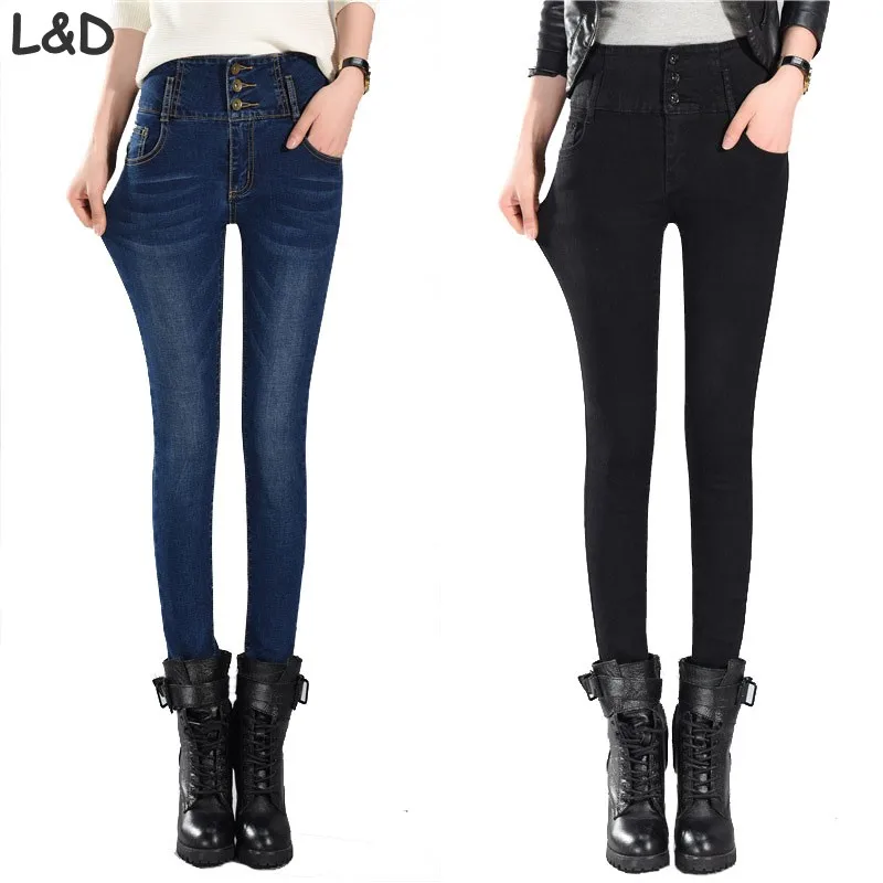 

2019 New Fashion Plus Size Women High Waist Jeans Casual Slim Elastic Skinny Jeans Pencil Denim Pants Femme 26-34