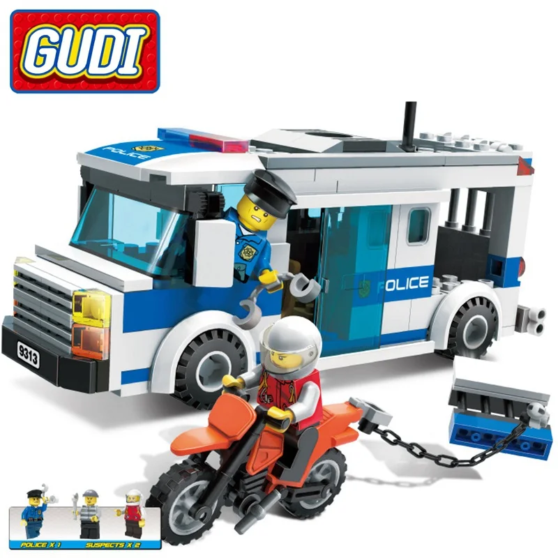 Legoings GUDI City Police Prisoner Transport Vehicle 204 Pcs Mini Bricks Single Sale Building Block Set Toy For Children Legoing