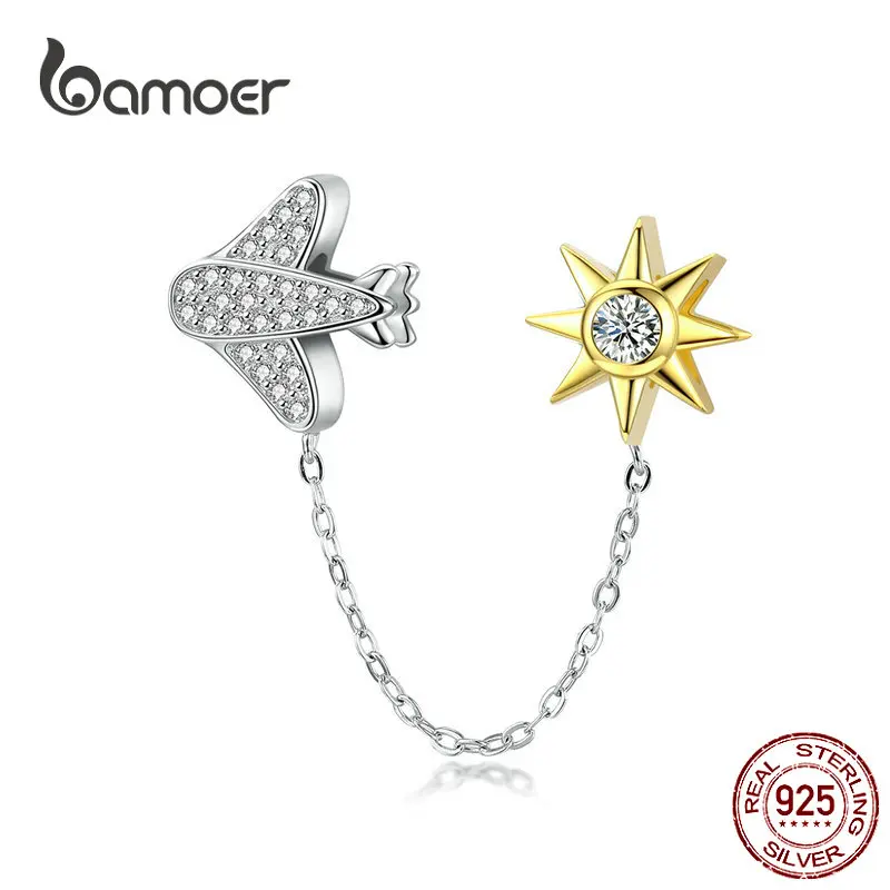 

bamoer Fly in Starry Night Pendant Chain Charm for European Women Bracelet & Bangle 925 Sterling Silver DIY Jewelry SCC1243