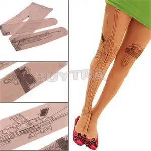 

Fashion Sexy Machine Gun Tattoo Transparent Tights Stockings Pantyhose for Women
