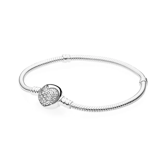 

BEST 100% 925 Sterling Silver 1:1 Original 590743CZ MOMENTS Silver Bracelet with Sparkling Heart Clasp Vintage Jewelry