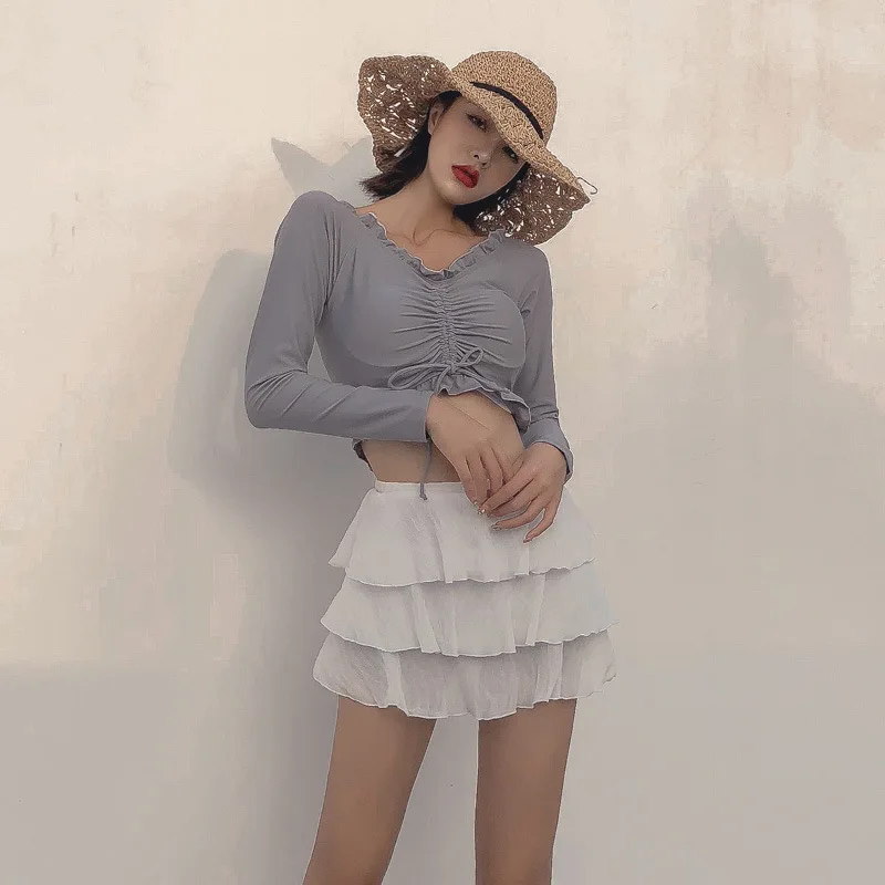 

Swimsuit For Teenagers Womens Bathing Suits 2019 Tankini Push-Up Suit Bath Beach Long Sleeve Skirt Female Sexy Three Piece Solid
