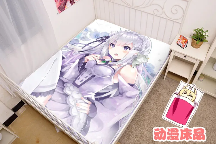Japanese Anime Cartoon Re:Zero kara Hajimeru Isekai Seikatsu Mattress Cover Fitted Sheet Fitted cover bedspread counterpane No.4