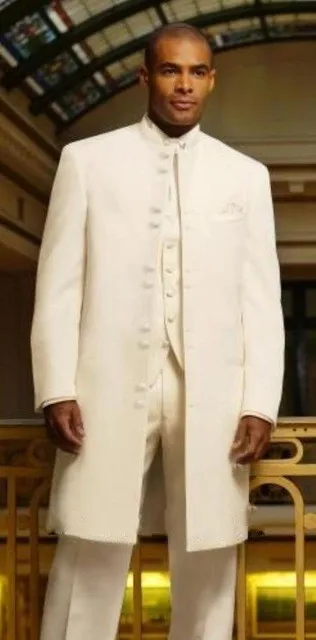 Limited Price for  Fashionable Long Ivory Groom Tuxedos Groomsmen Men's Wedding Prom Suits Custom Made (Jacket+Pants+V