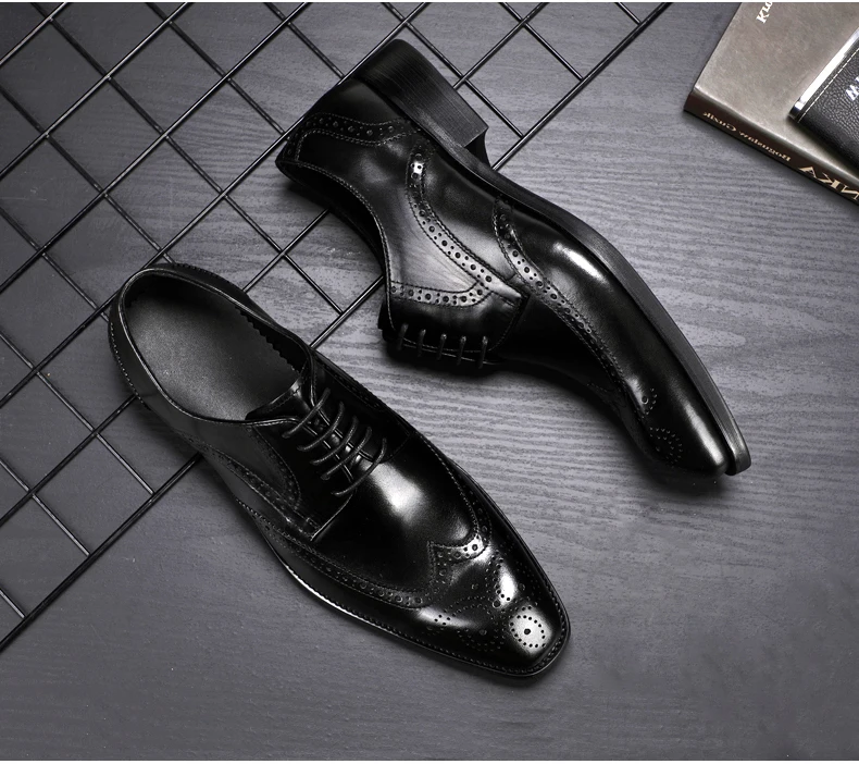 Men's Leather Casual Shoe Mens Genuine Leather Oxfords Shoe Office Casual Leather Shoes Men Brogue Lace-up Oxford Shoes For Men (6)