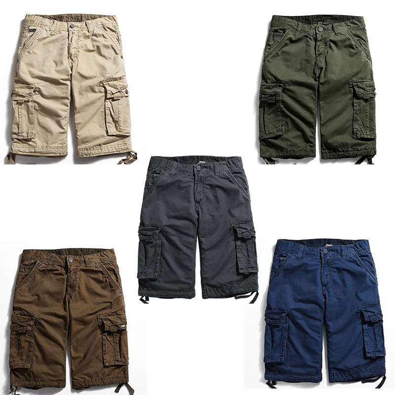 New Men's Casual Cargo Shorts Loose Short Pants Multi-pocket Military Style Camo Knee Length Plus Size 5 Colors Shorts Men 2018 