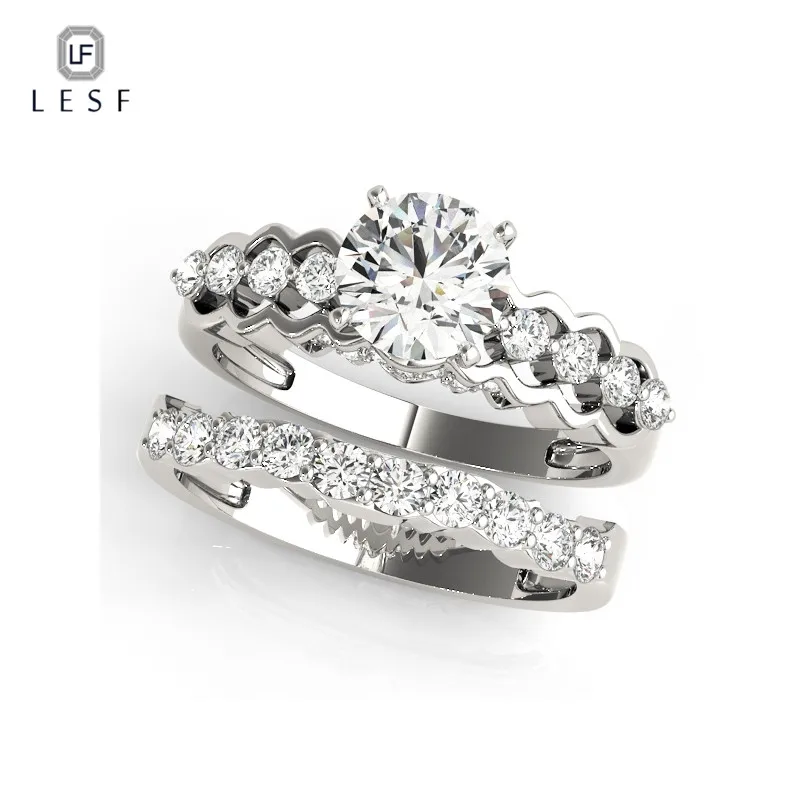 

LESF 1.0 ct Round Cut Unique Design Engagement Ring Sets For Women Simulated Sona Jewelry 925 sterling silver Wedding Bands Ring