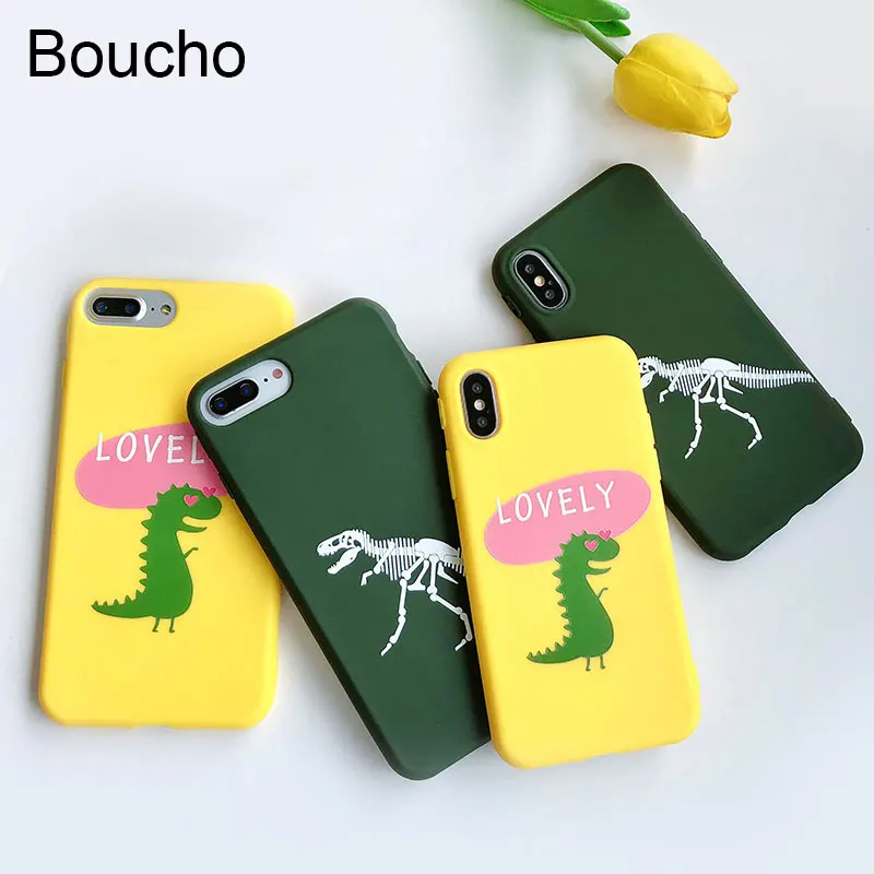 Boucho/милые узорчатые телефонные чехлы с динозавром из мультфильма для iphone 6 S 7 8 Plus
