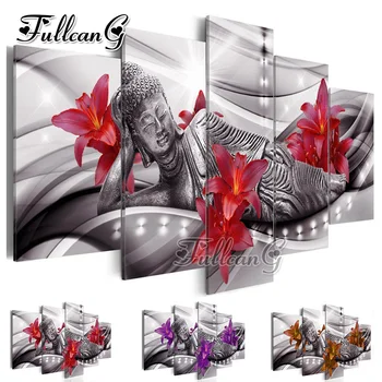 

FULLCANG 5pcs diy diamond painting "sleeping buddha flowers" full square/round drill cross stitch 3d embroidery kit gift FC085