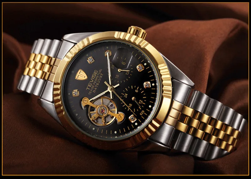 Новые модные мужские часы от роскошного бренда TEVISE, автоматические механические часы, полые Мужские механические часы с турбийоном