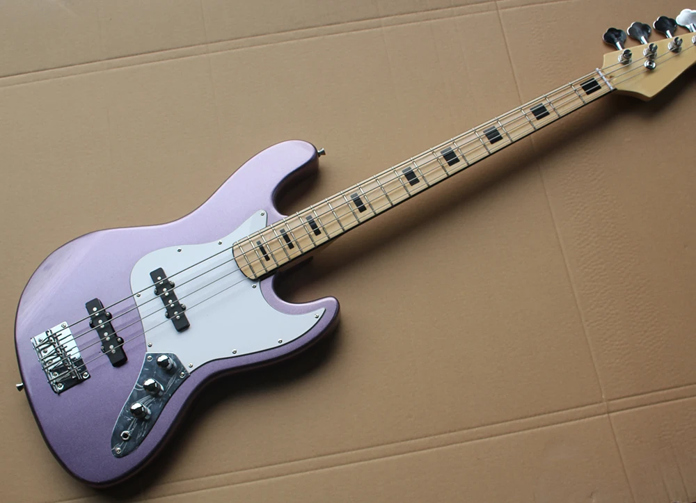 Factory Direct Sale Purple Electric Bass Guitar with White Pickguard,4