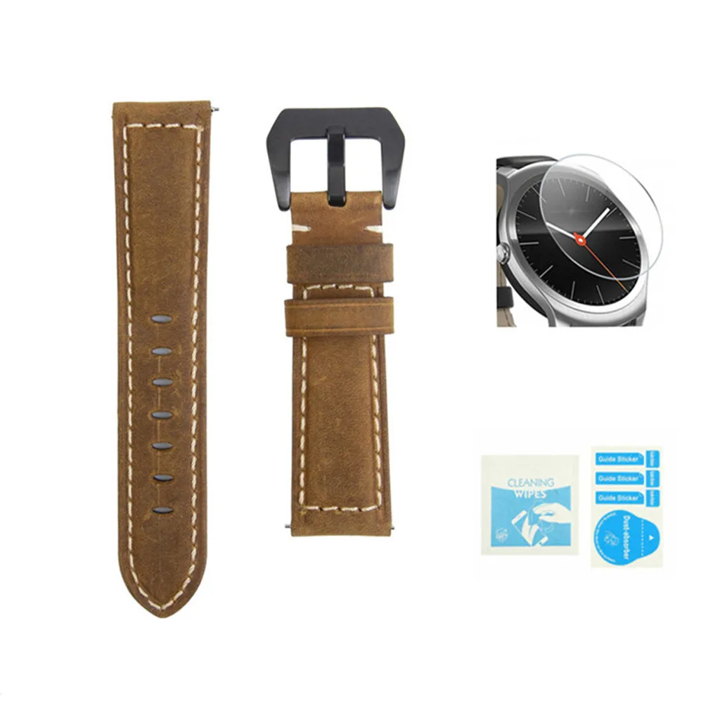 Сменный кожаный ремешок для TicWatch 2 + Защитная пленка из закаленного стекла