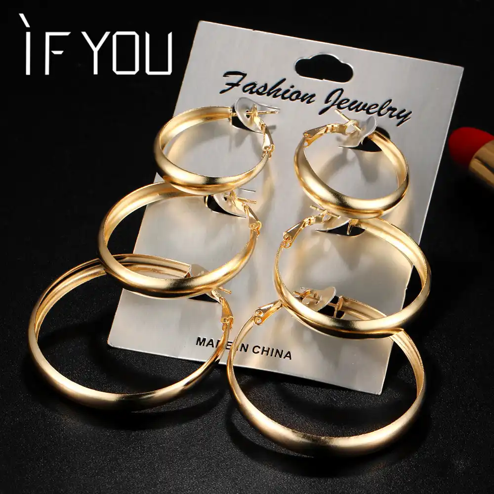 Если вы Роза круг цвет золотой оверсайз серьги набор для женщин винтажные широкие массивные серьги-кольца женские ювелирные изделия оптом ...