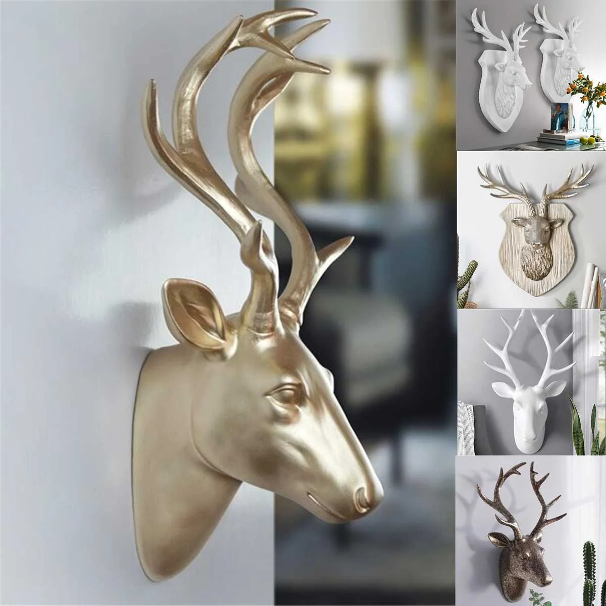 

Original European Animal Deer Head Antelope Hanging Stereo Creatives Living Room Mural Wall Background Decoration Resin Craft