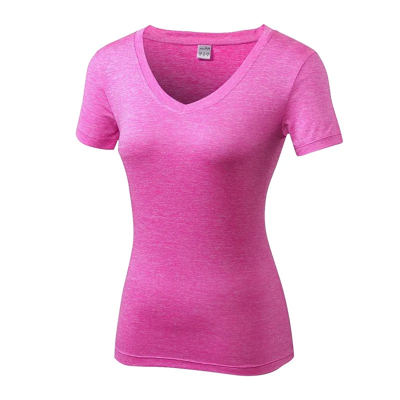 Новая быстросохнущая женская футболка с v-образным вырезом, дышащая футболка для девочек, 7 цветов, Спортивная майка - Цвет: P