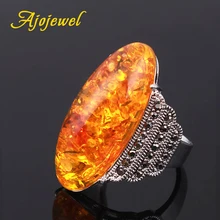 Ajojewel, Tamaño 7-10, anillo de piedra grande exagerada verde claro/verde oscuro/rojo/claro/naranja para mujer, joyería Vintage Bague