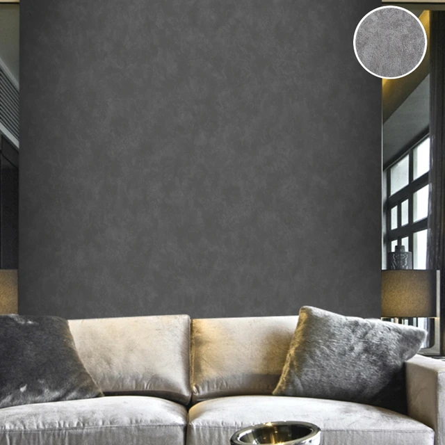 Vintage Plain Solid Abstract Concrete Cement Wallpaper Charcoal Black