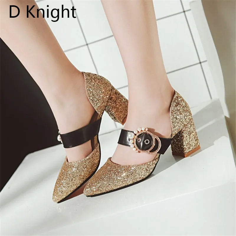 Silver Sequins Women Party Shoes Princess High Heels 2018 Spring Summer Bling Pumps Sexy Pointed Toe Gold Women Wedding Shoes (8)