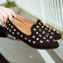 AD AcolorDay 2017 Pointed Toe Party Slip on Shoes for Women Rivet Metal Women Shoes Luxury Brand Spring Black Flat Shoes Women