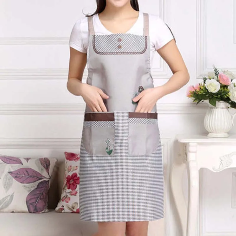 Fashion Women Floral Bowknot Cooking Kitchen Restaurant Bib Apron With Pocket oil-proof waterproof Chef Kitchen Cooking apron