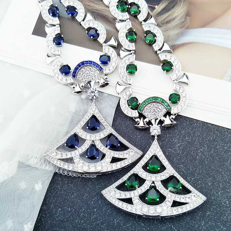 Colorful Crystal Fan Pendant Brand Fashion Party Jewelry For Women Big Fan Design Necklace Diva Dream Pendants luxury brand Colorful Crystal Fan Pendant Brand Fashion Party Jewelry For Women Big Fan Design Necklace Diva Dream Pendants luxury brand