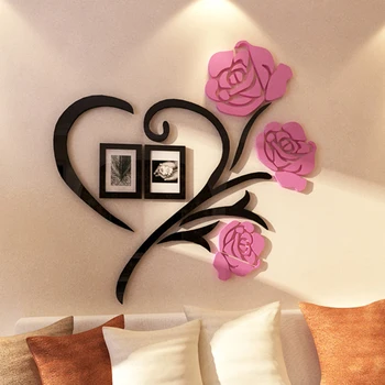 

Love Rose Flowers 3d Wall Stickers Home Decoration Accessories for Living Room Decor Frame Sticker Best Gifts adesivo de parede