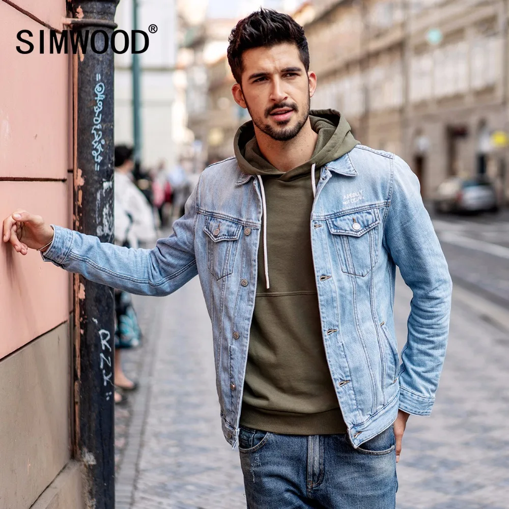 SIMWOOD 2019 nueva chaqueta de mezclilla para hombre moda Slim Fit marca ropa Vintage Outwear Hombre talla grande camionero 180090 - AliExpress Ropa de hombre