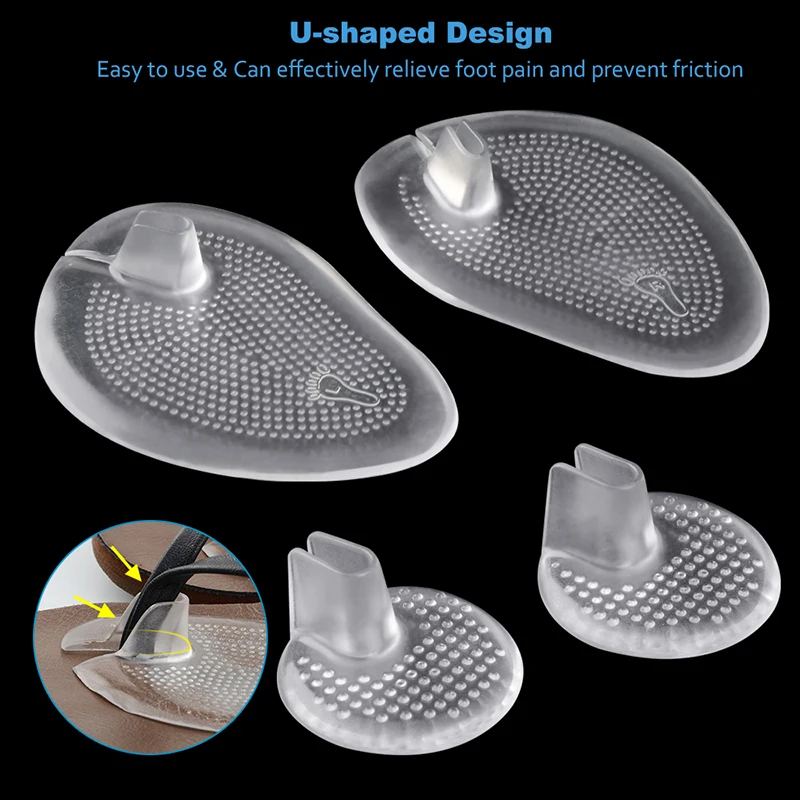 2 Pairs Invisible Flip Flop Sandal Forefoot Pad Silicone Slip Resistant Half Yard Heel Pad Toe Separator Massage Insert